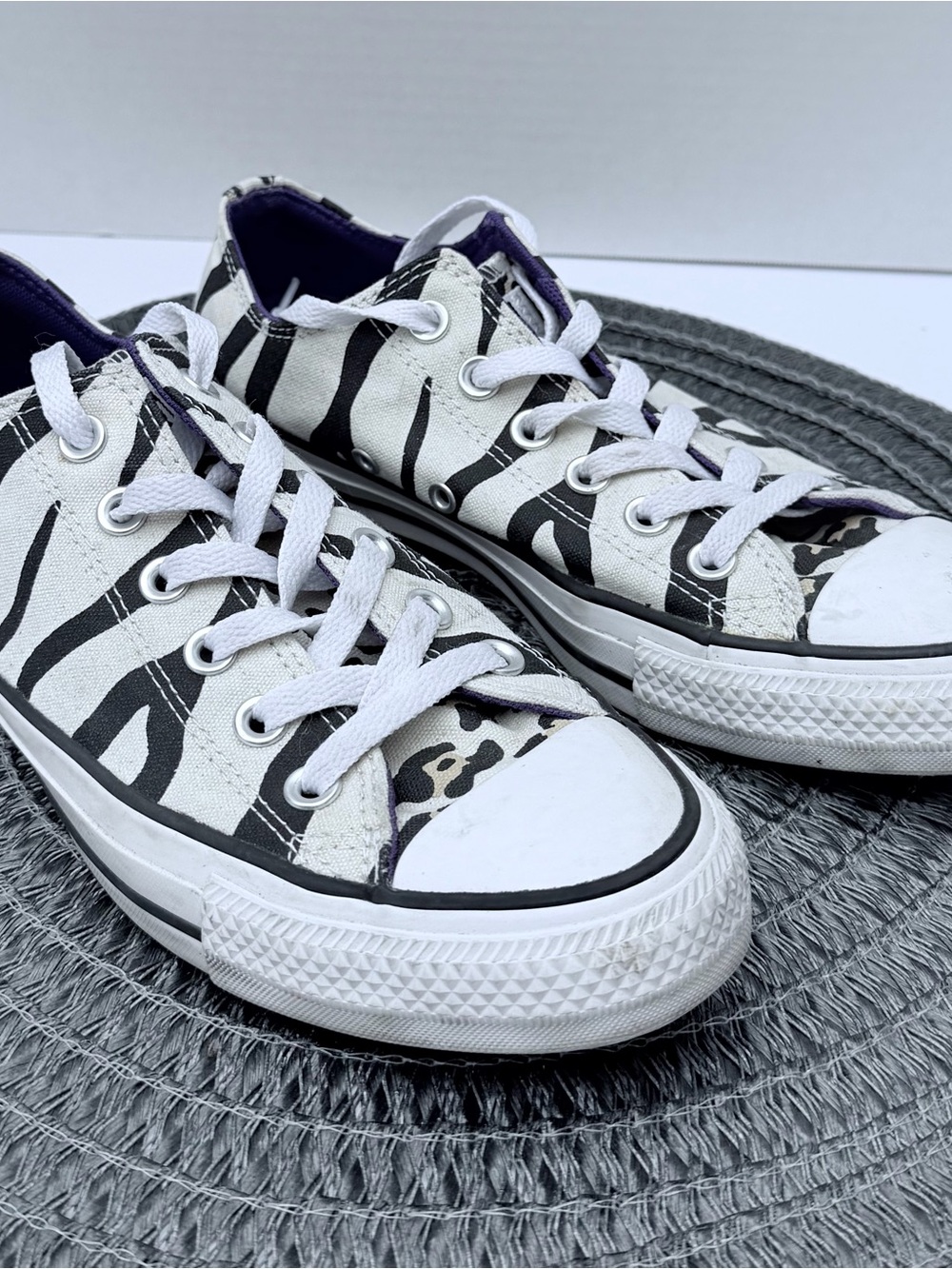 Converse Low-Top  Tiger Canvas Sneakers in Black, White & Purple - Picture 7 of 7